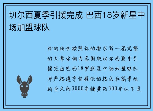 切尔西夏季引援完成 巴西18岁新星中场加盟球队