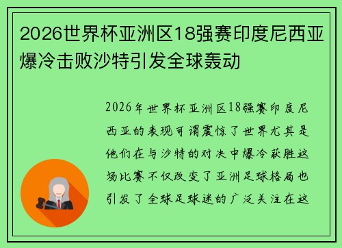 2026世界杯亚洲区18强赛印度尼西亚爆冷击败沙特引发全球轰动 2026世界杯亚洲区18强赛印度尼西亚爆冷击败沙特引发全球轰动